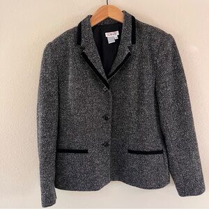 Talbots Tweed Blazer Sz 12 Vintage USA Wool Velvet Trim Preppy Old Money Classic